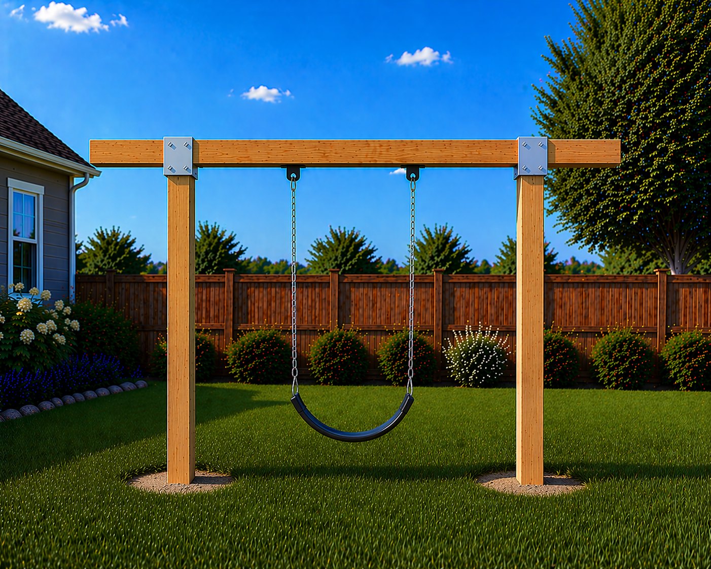 The Backyard Classic custom swing structure with one swing